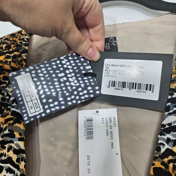 SALONI Ink Tiger Animal Print Black Lea Silk Crepe Wrap Dress 8 - Picture 5 of 14